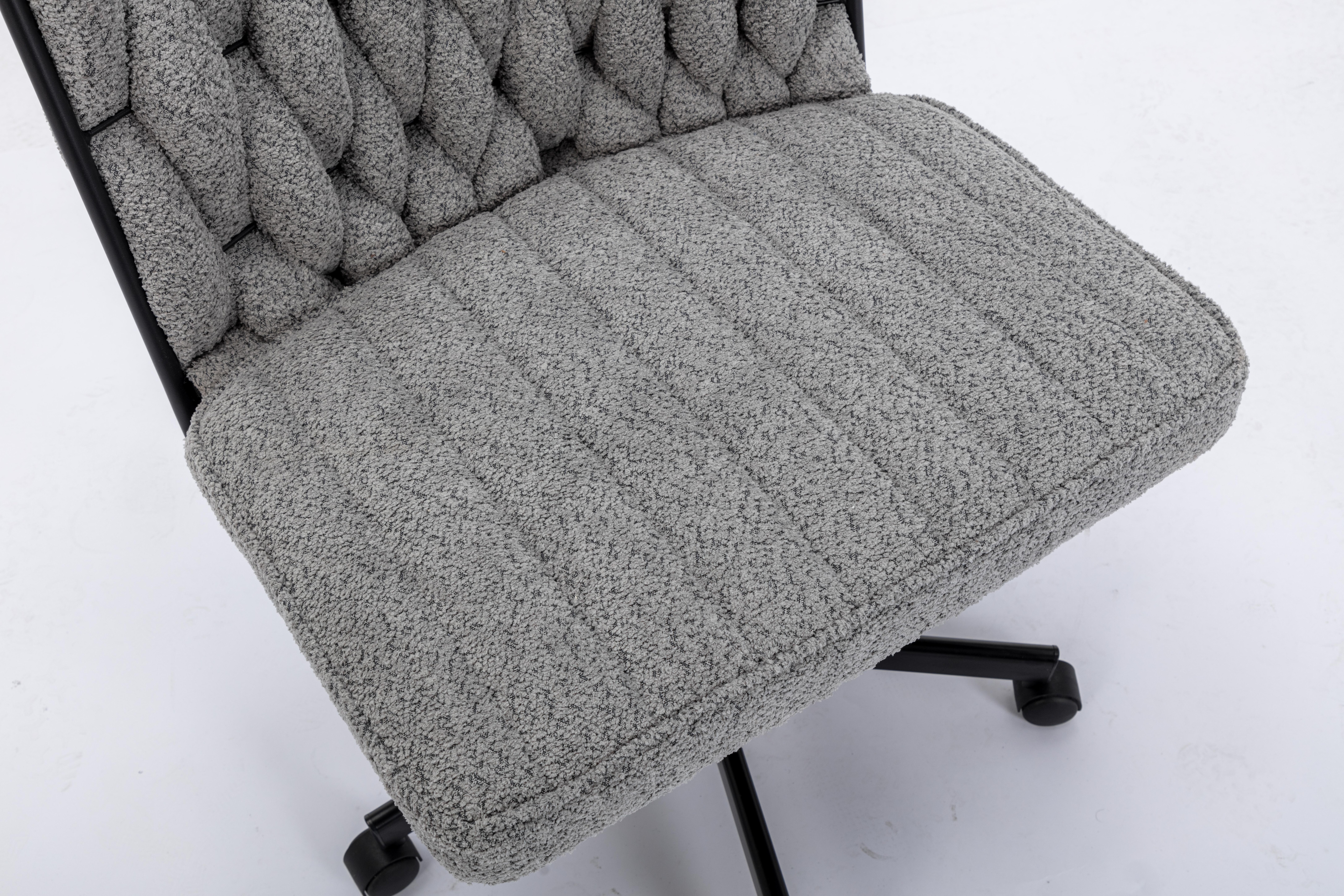 Criss Cross Legged Office Desk Chair With Wheels, Modern Armless Desk Chair With Wide Seat, Home Office Chairs For Work, Meditation, Vanity,Grey_voghion.com